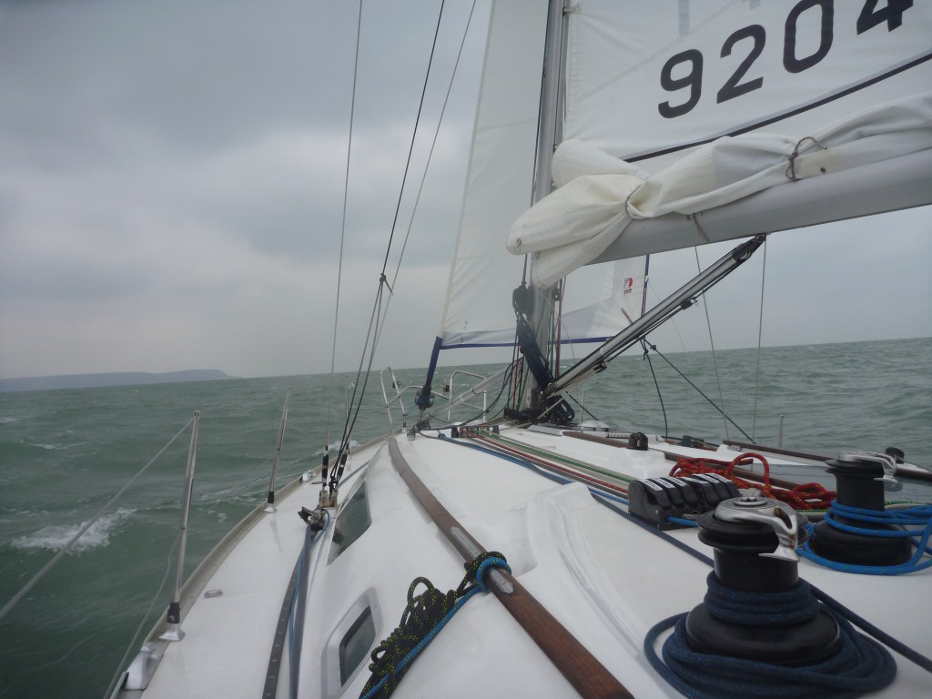 Nomad 1 reefed in on approach to the Isle of Wight