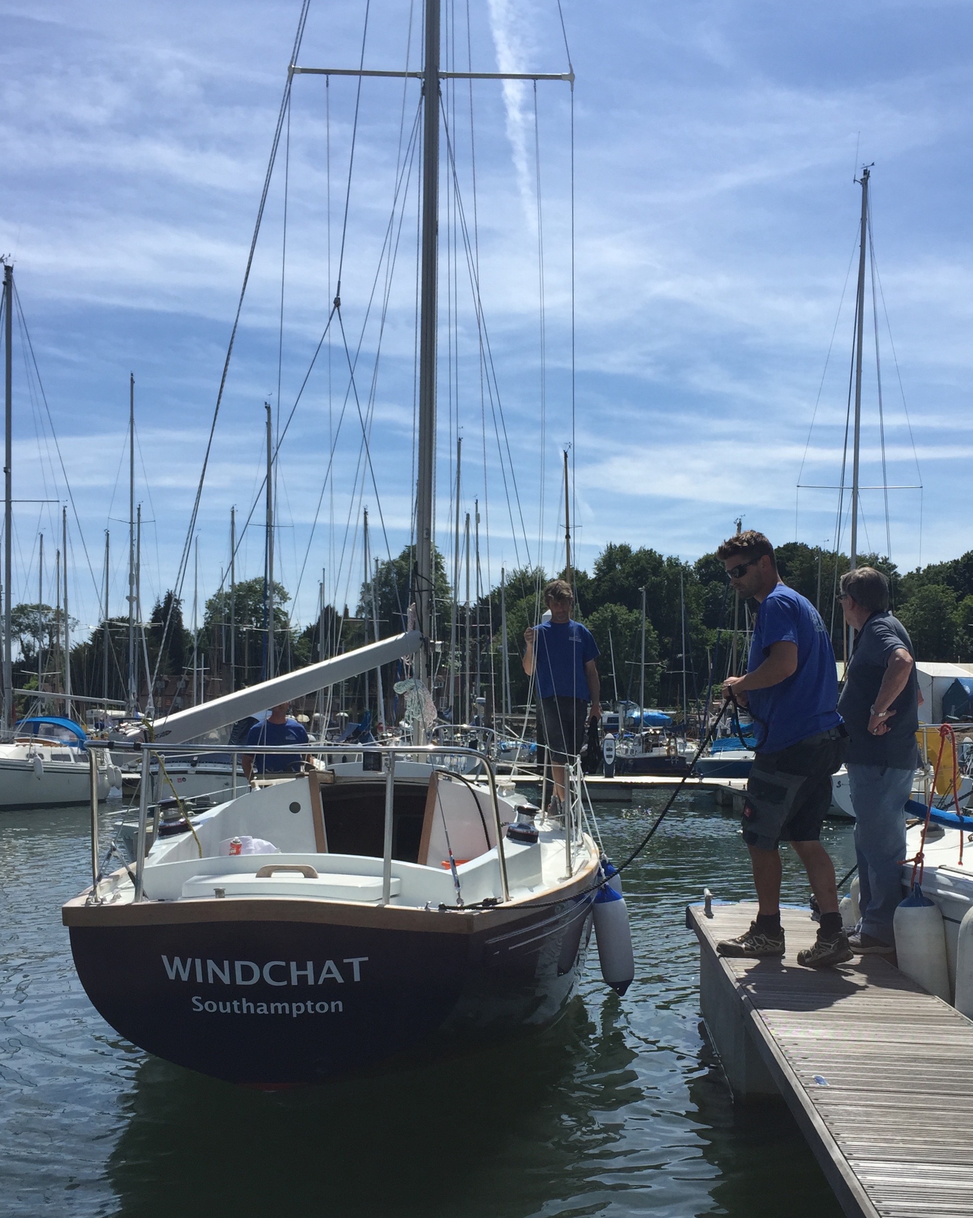 Windchat berthing in the marina